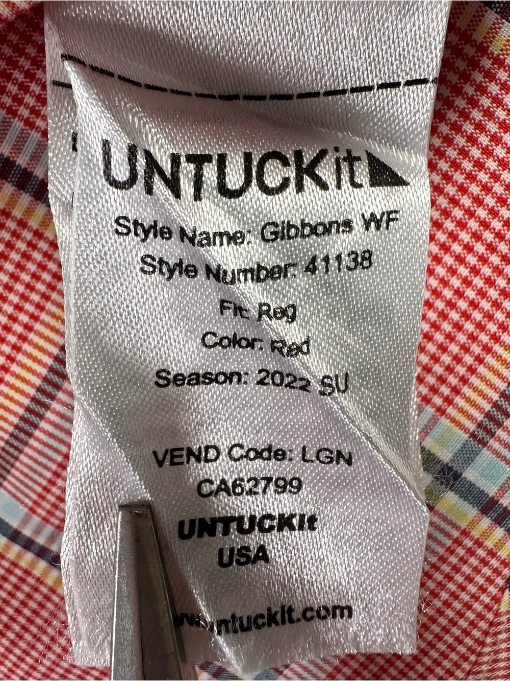 UNTUCKit Gibbons WF Shirt Mens M Red Plaid Wrinkle Free Cotton Button Down - Picture 8 of 9